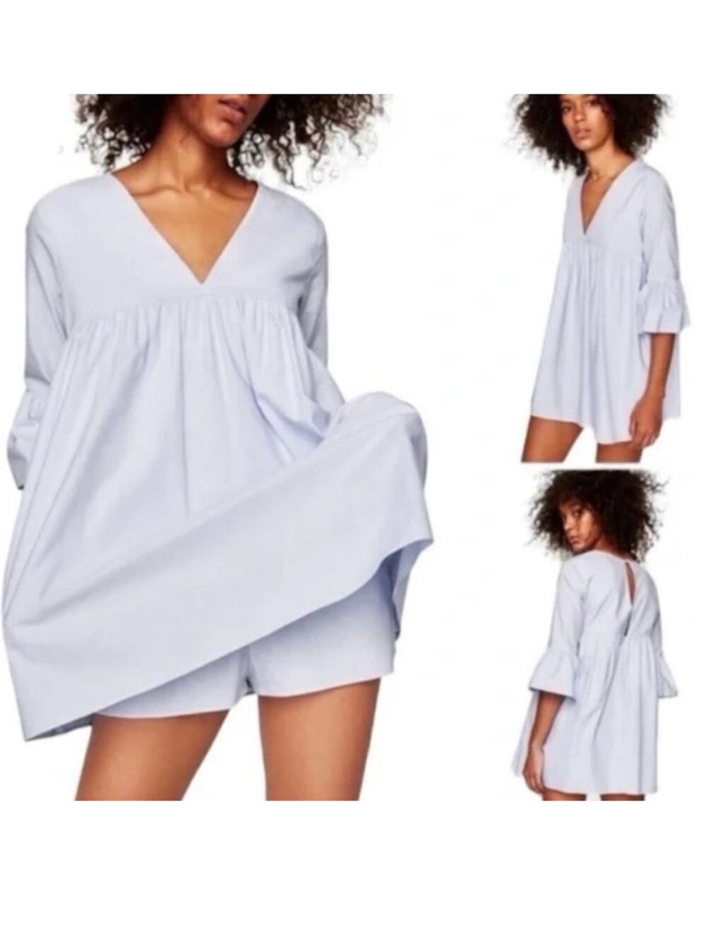 Zara Light Blue V-Neck Romper Dress